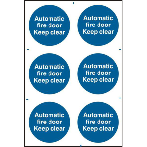 ASEC `Automatic Fire Door Keep Clear` 200mm x 300mm PVC Self Adhesive Sign