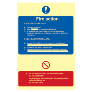 ASEC Photoluminescent Fire Action Procedure Sign 200mm x 300mm