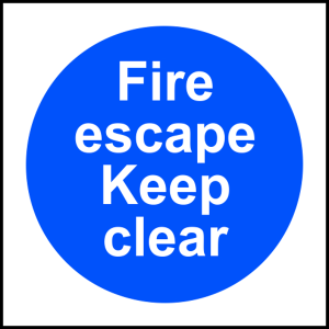 ASEC `Fire Escape Keep Clear` Sign 100mm x 100mm