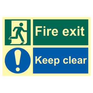 ASEC `Fire Escape Keep Clear` Sign Photoluminescent 300mm x 200mm